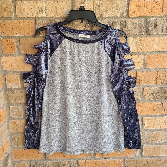 Promesa Women's Top Blouse Cold Open Shoulders Blue Gray Size S - Picture 1 of 8